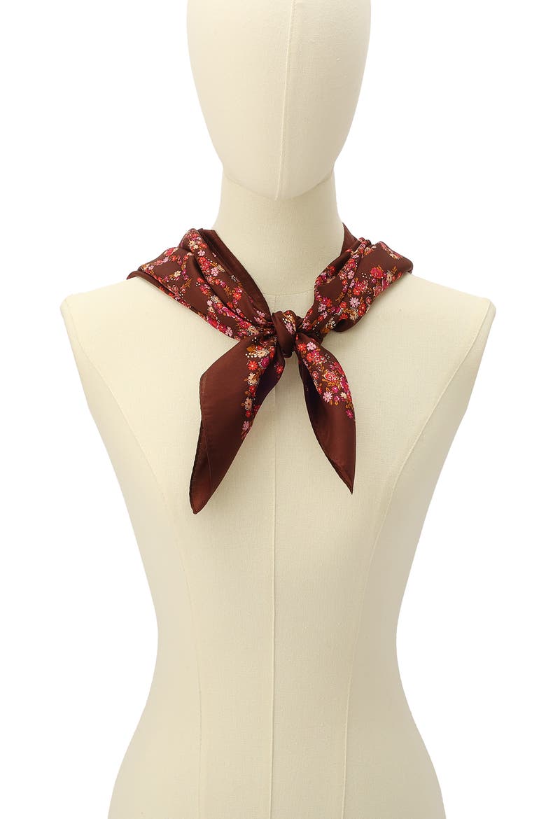 Posey Cluster Silk Square Scarf, Alternate, color, BROWN MULTI