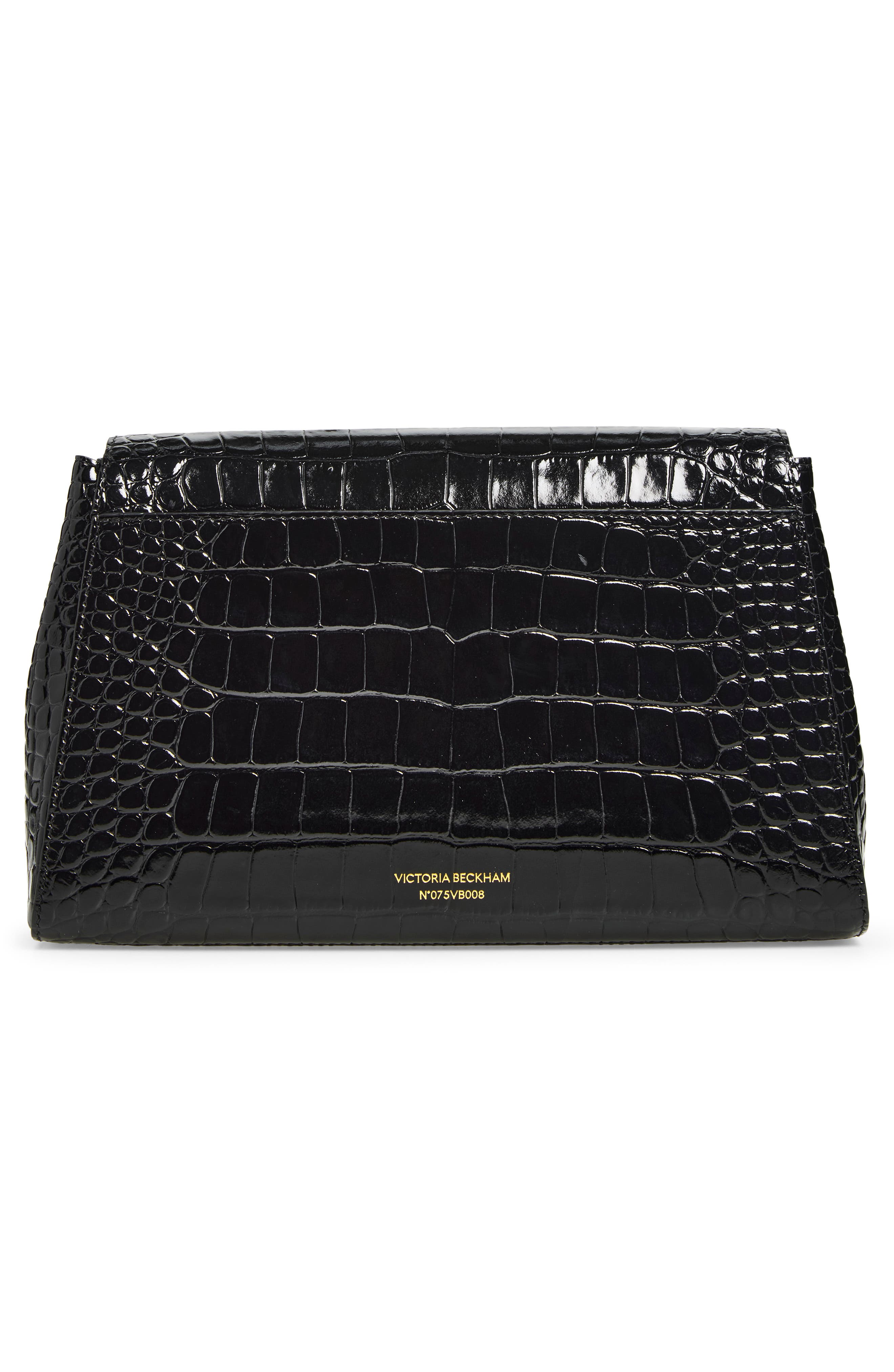Dorian Croc Embossed Leather Trapeze Bag, Alternate, color, BLACK 1