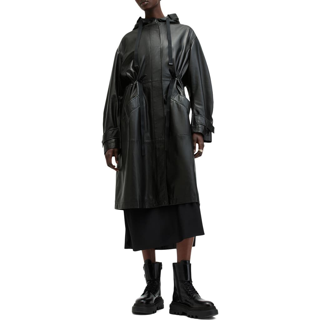 Allsaints Kelsea Leather Coat In Black