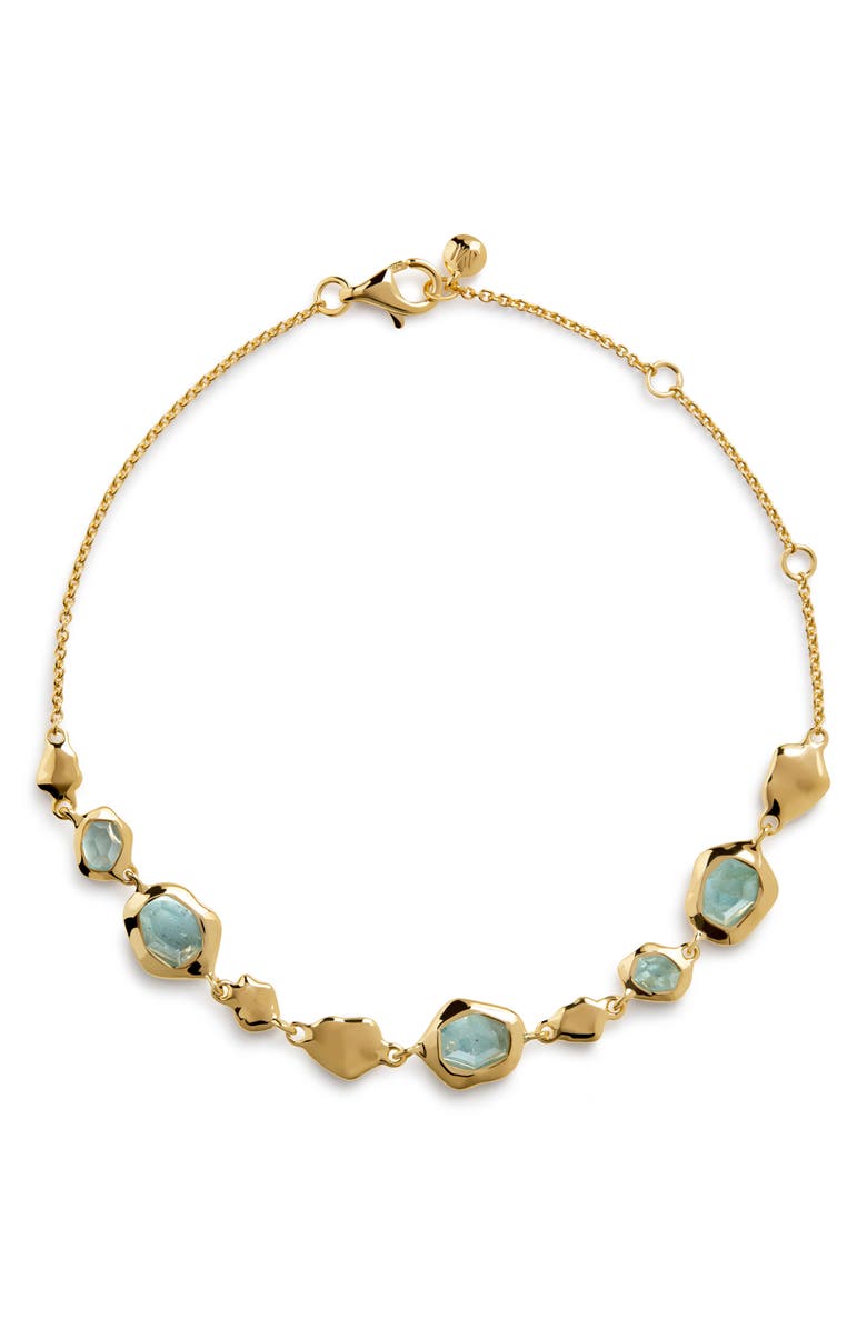 Monica Vinader Odyssey Aquamarine Pebbled Chain Bracelet, Main, color, 18Ct Gold Vermeil / Aquamarine