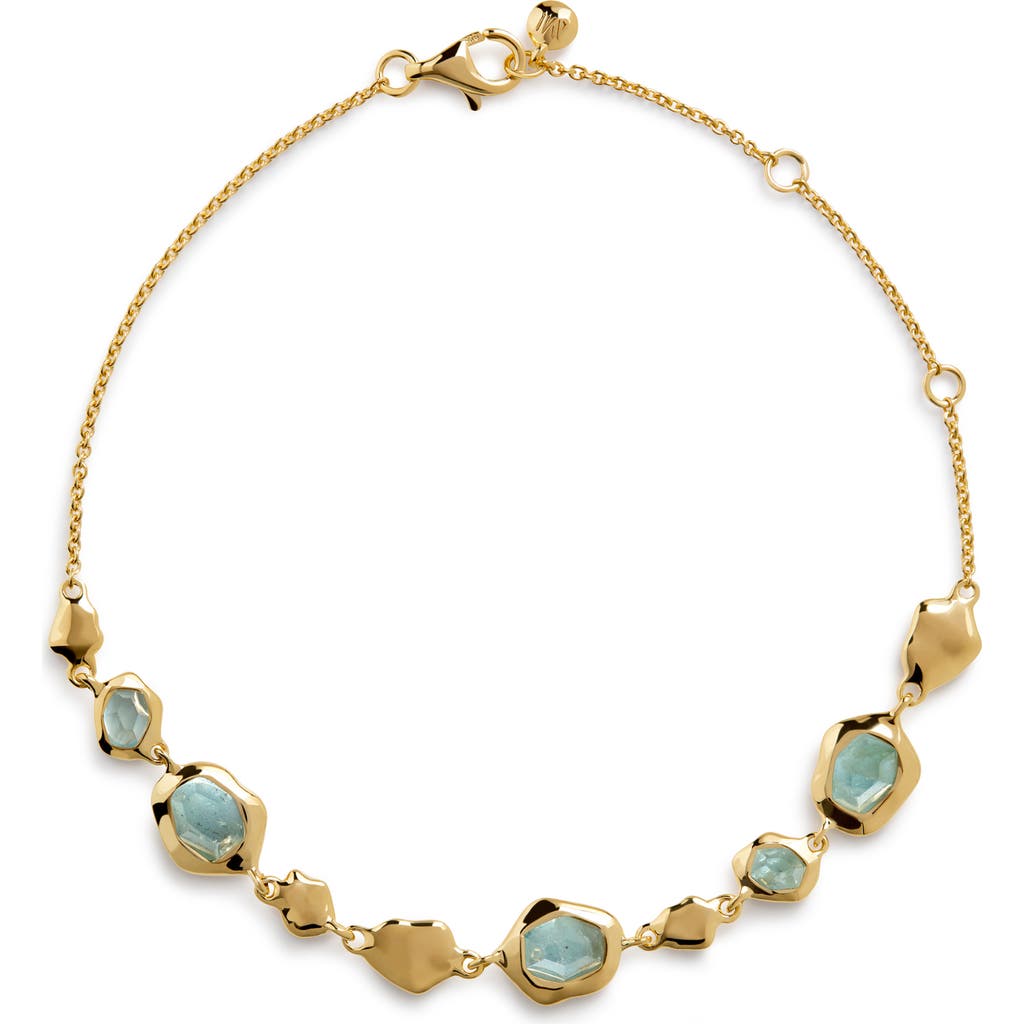 Monica Vinader Gold Odyssey Gemstone Pebbled Chain Bracelet Aquamarine In Gold