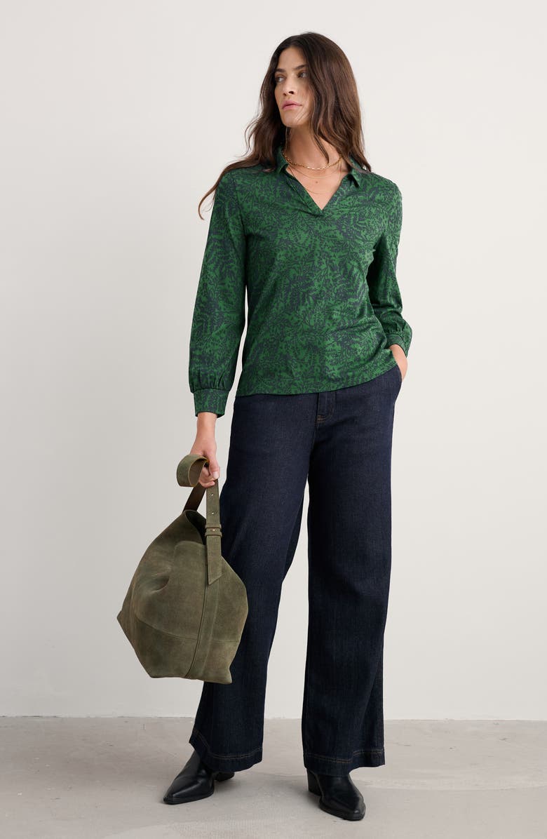 Seasalt Cornwall Misty Sky Branch Print Popover Top, Alternate, color, Pressed Fern Evergreen