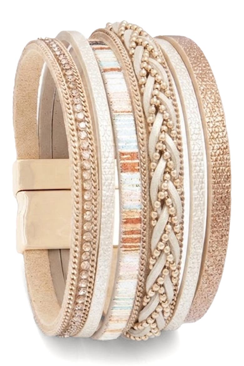 Braided Faux Leather Cuff Bracelet, Main, color, BEIGE