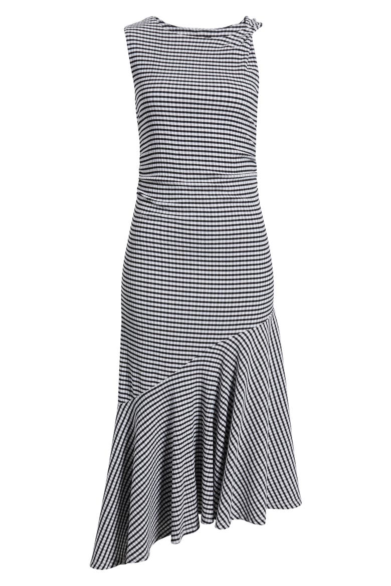 Daija Seersucker Sleeveless Asymmetric Midi Dress, Alternate, color, BLACK GINGHAM