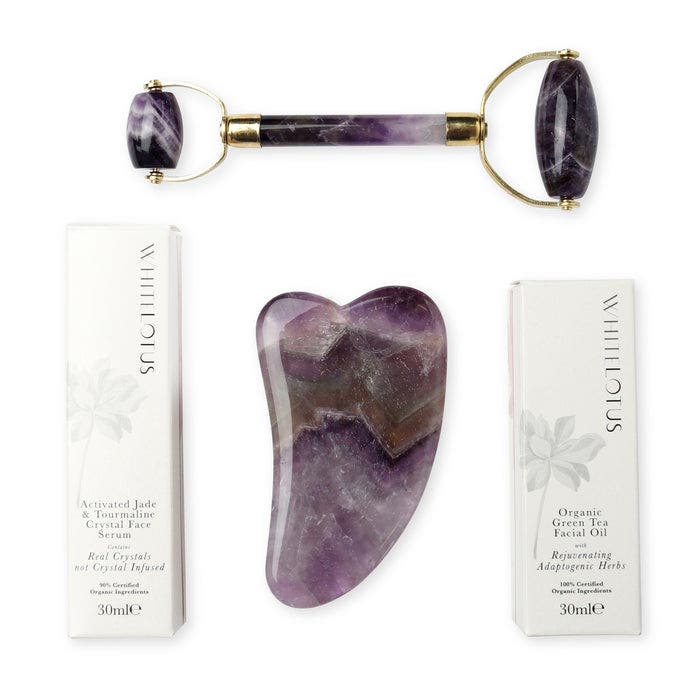White Lotus Beauty Premium Amethyst Crystal Facial Set in Purple 