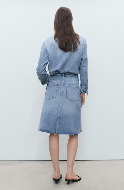 Mango Split Front Knee Length Denim Skirt In Blue