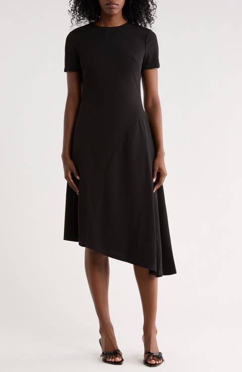 Short Sleeve Asymmetric Hem Midi Dress