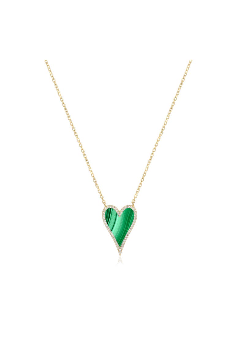 Elongated Malachite CZ Halo Heart Necklace, Main, color, Malachite