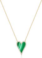 The Lovery Fine Jewelry Elongated Malachite CZ Halo Heart Necklace
