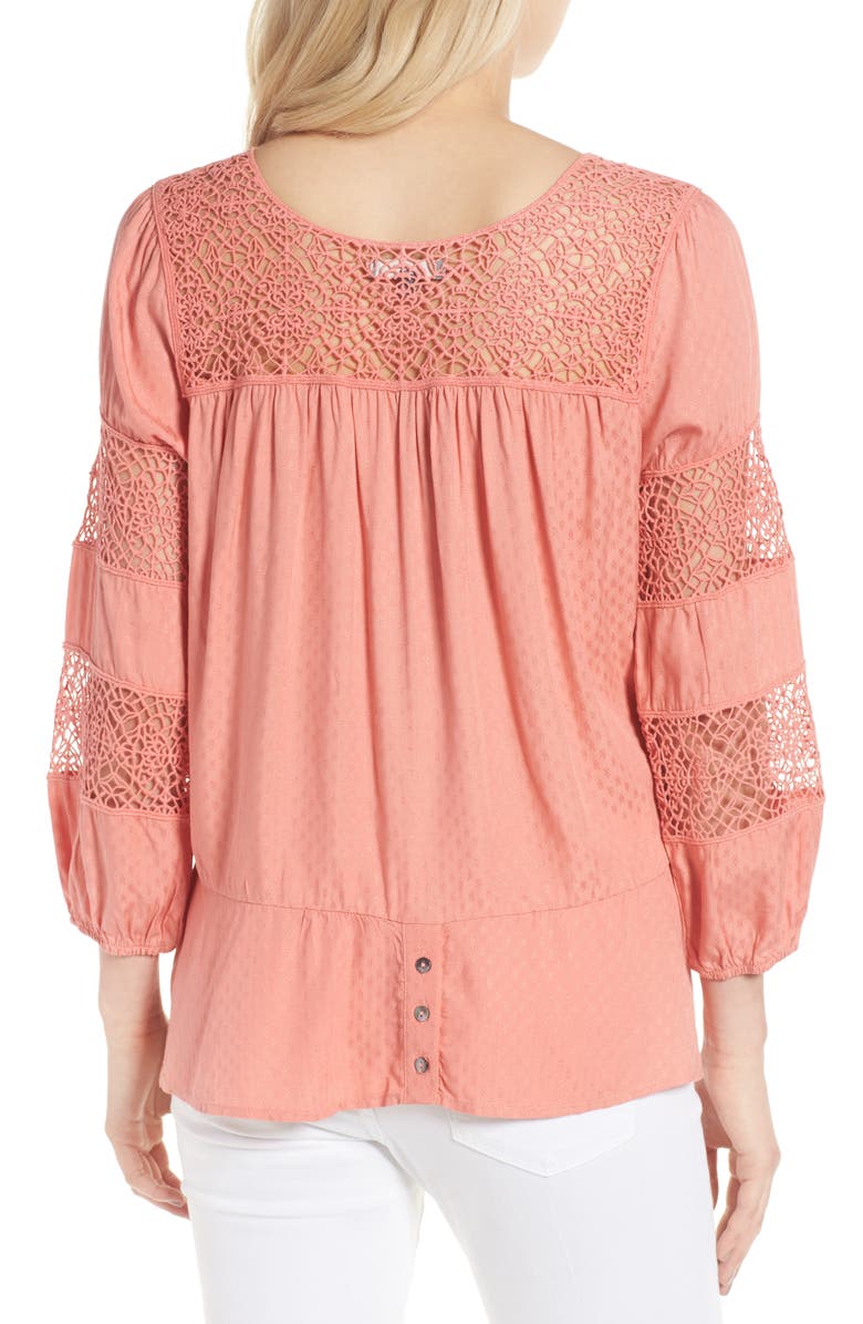 Wit & Wisdom Lace & Jacquard Peasant Blouse, Alternate, color, 