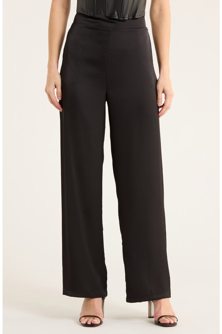 Satin Wide Leg Pants, Main, color, BLACK