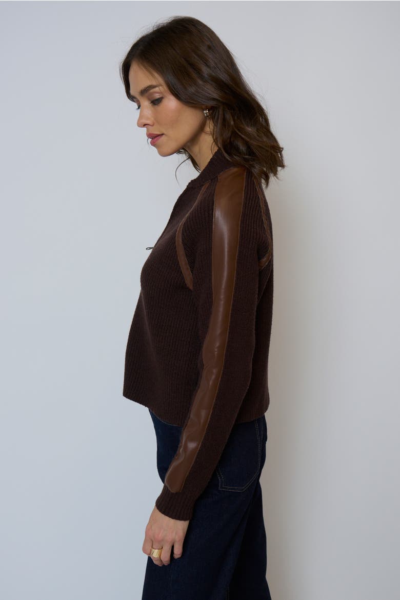 Atlas Raglan Leather Trim Zip Up, Alternate, color, CHOCOLATE
