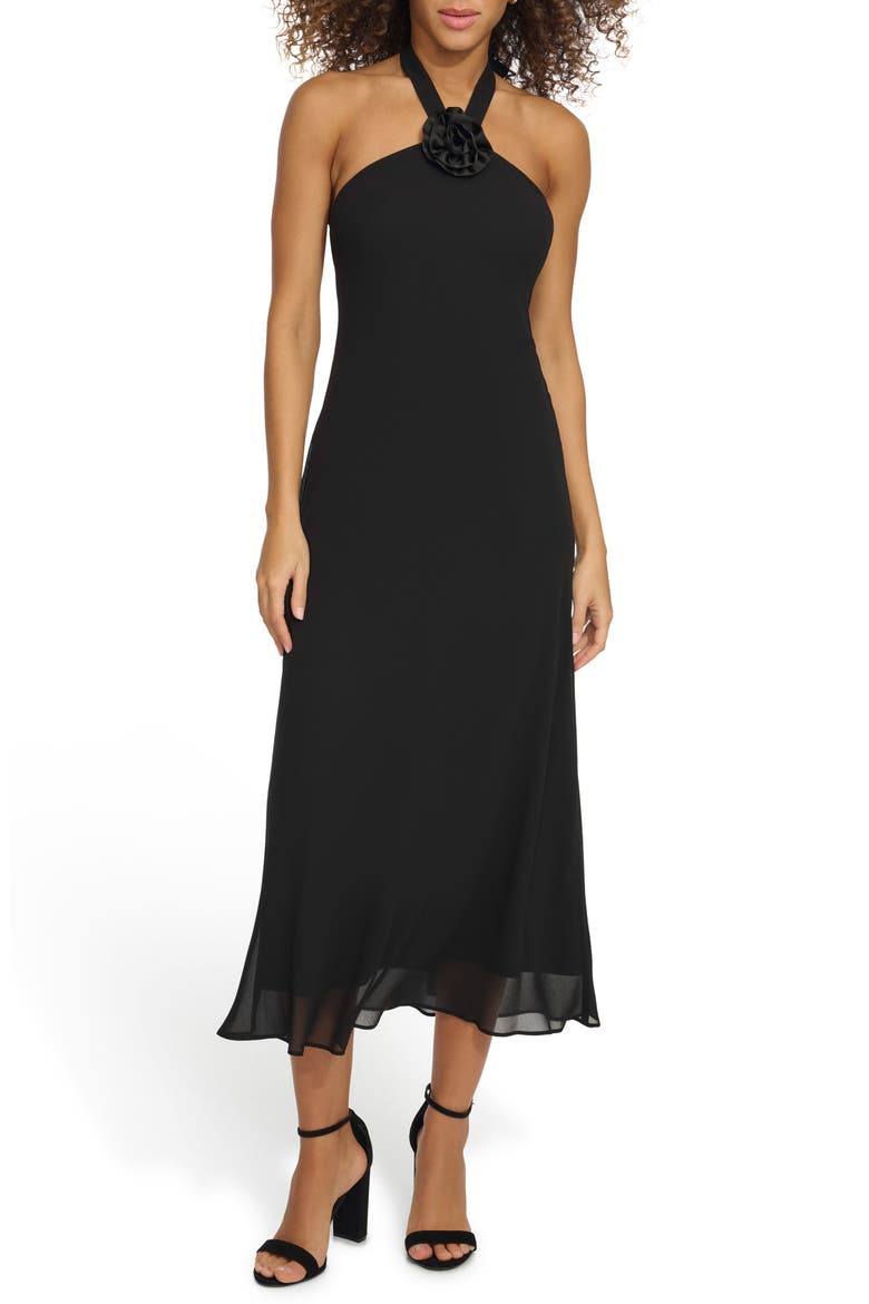 Souflee Crepe Midi Dress, Main, color, BLACK