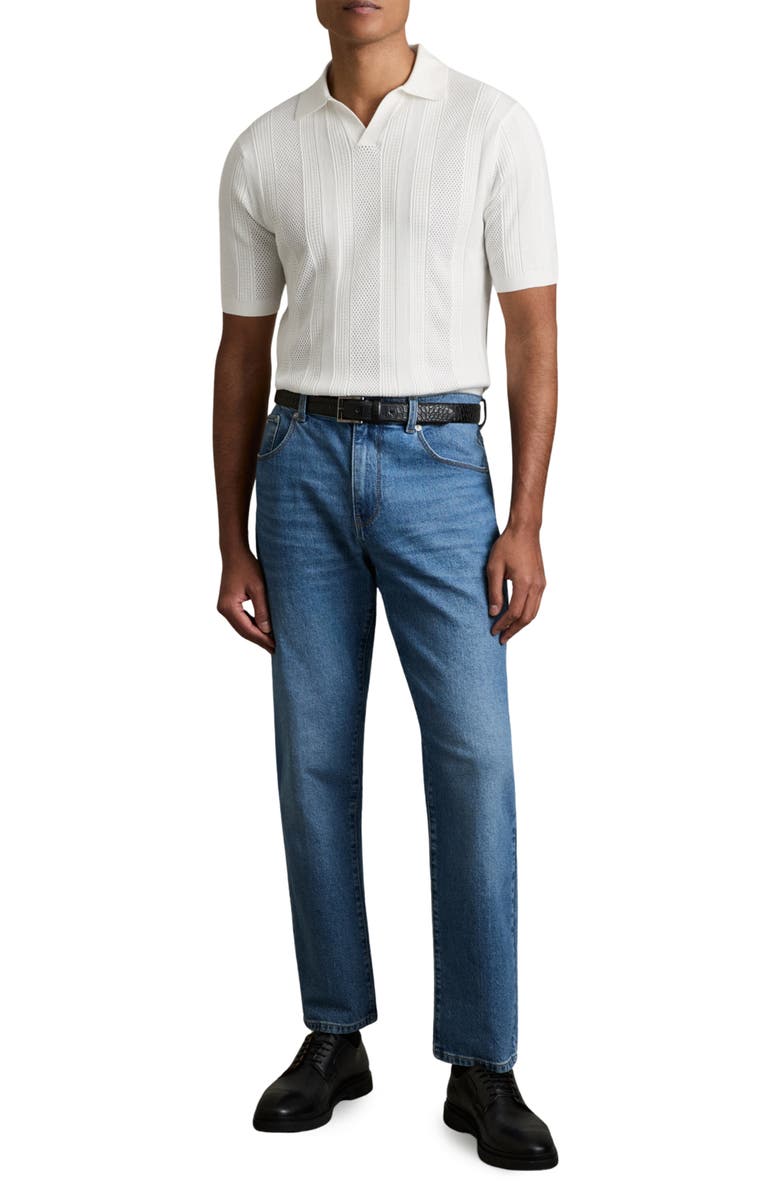 Reiss Kansas Texture Stripe Polo Sweater, Alternate, color, White