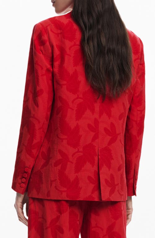 Desigual Floral Jacquard Shawl Collar Blazer In Bright Red