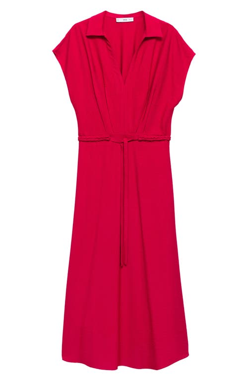 Mango Short Sleeve Belted Midi Dress In Red