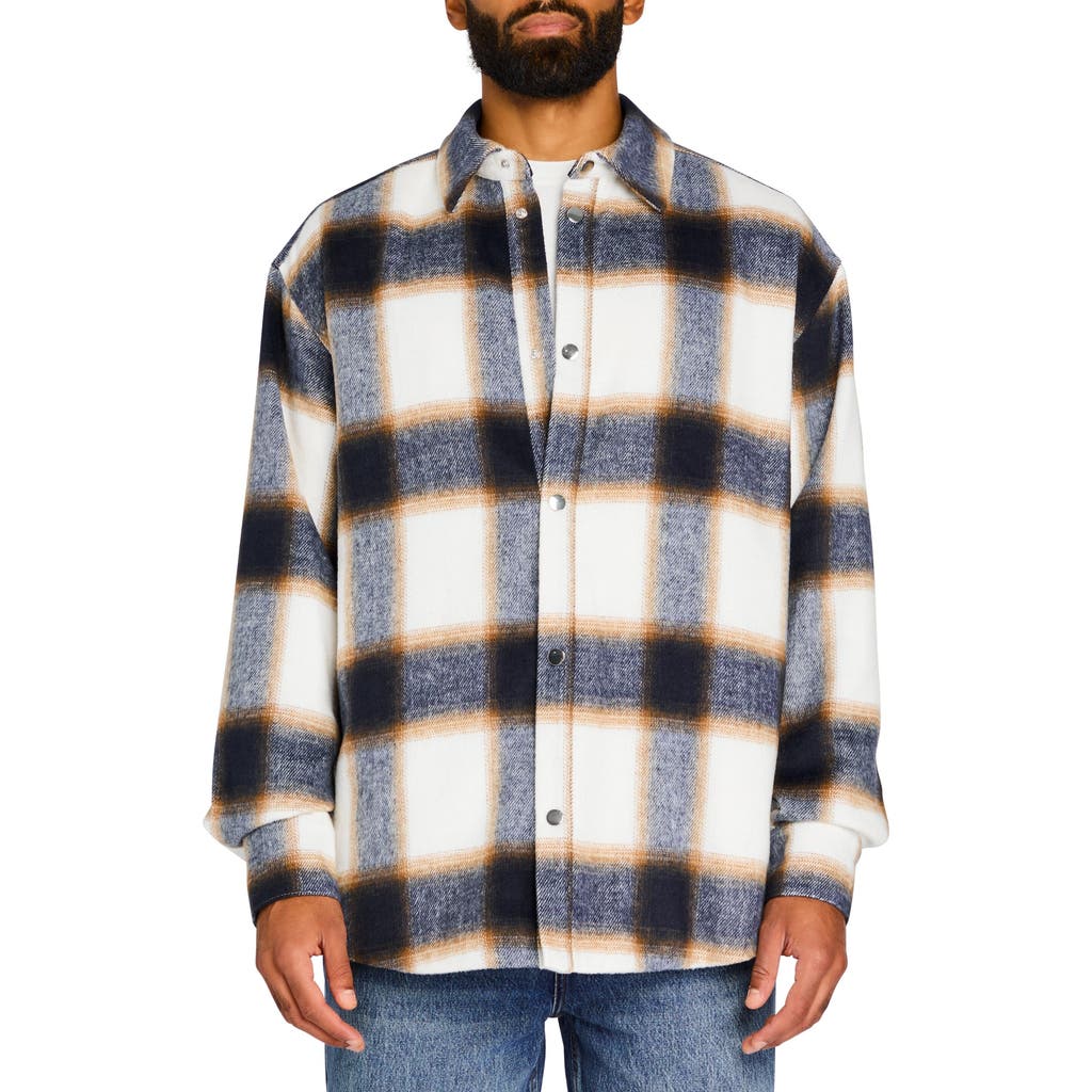 SER.O.YA Dack Relaxed Wool Shacket in Ivory/navy Plaid