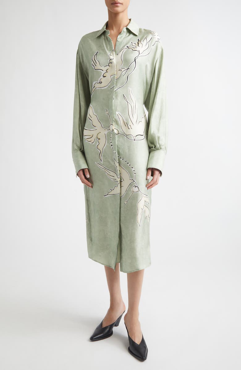 Altuzarra Floyd Long Sleeve Silk Shirtdress, Main, color, 379398 Desert Sage Bird