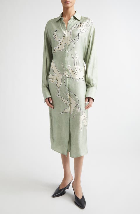 Floyd Long Sleeve Silk Shirtdress