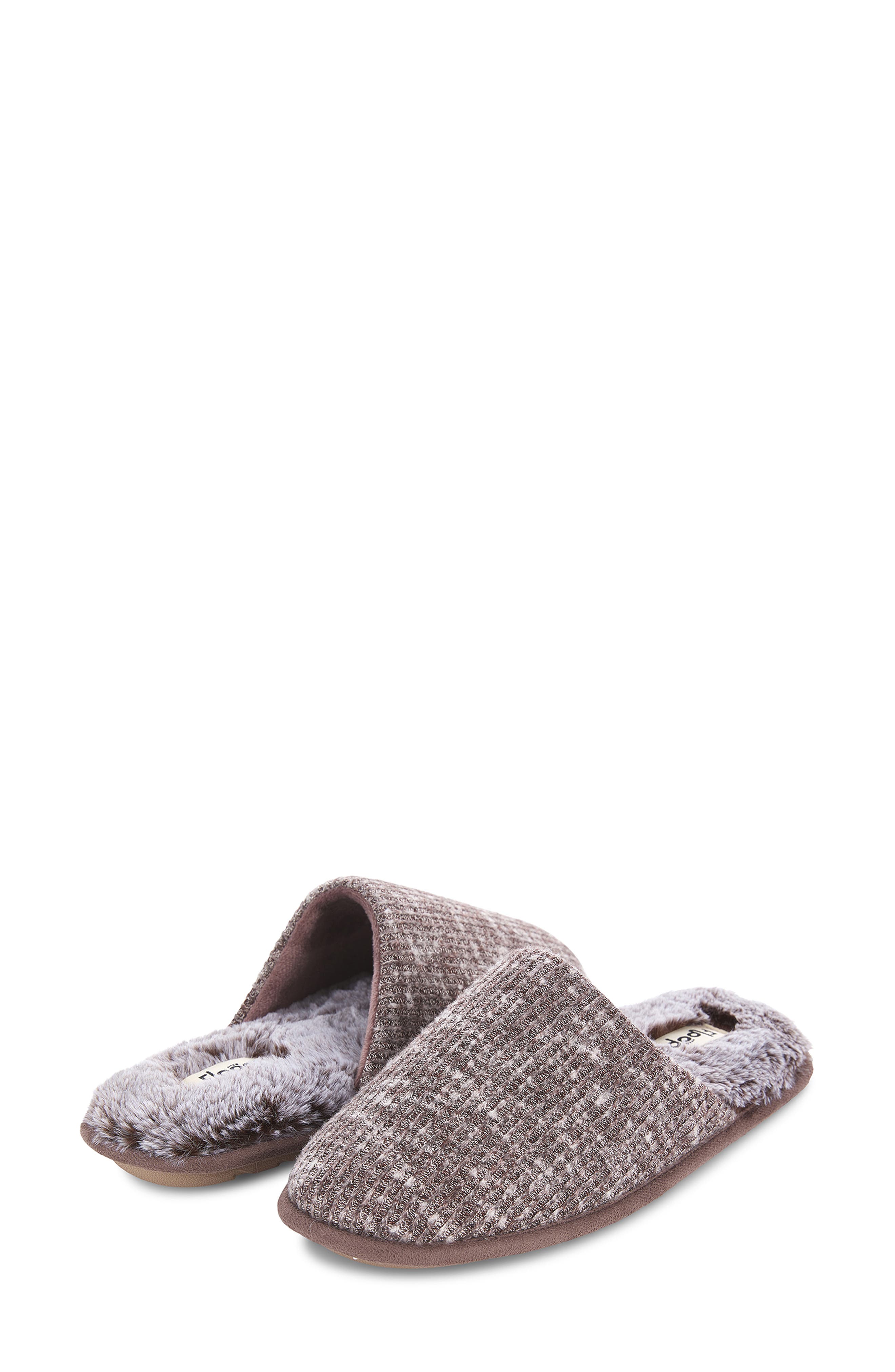 FLOOPI Aurora Knit Scuff Slipper with Faux Fur Lining, Alternate, color, Brown