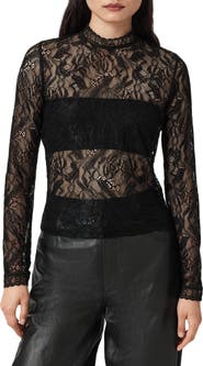 AllSaints Aria Embroidered Lace Long Sleeve Shirt
