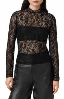 AllSaints Aria Embroidered Lace Long Sleeve Shirt