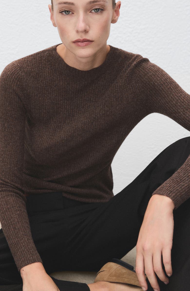 MANGO Mock Neck Rib Sweater, Alternate, color, Chocolate
