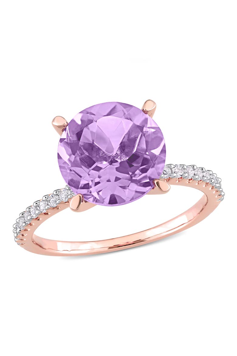 Gemstones Solitaire Ring Plated Silver, Main, color, Amethyst/Rose-Plated