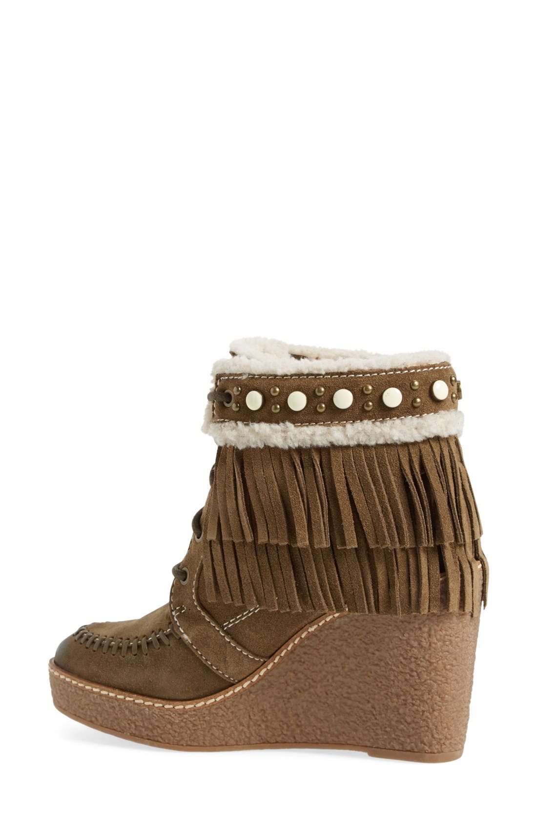 Sam Edelman 'Kemper' Fringe Wedge Bootie, Alternate, color, Moss Green Suede