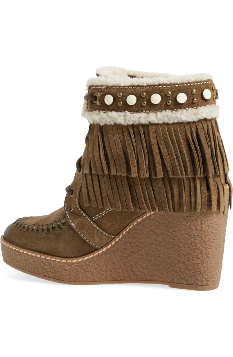 Sam Edelman 'Kemper' Fringe Wedge Bootie, Alternate, color, Moss Green Suede