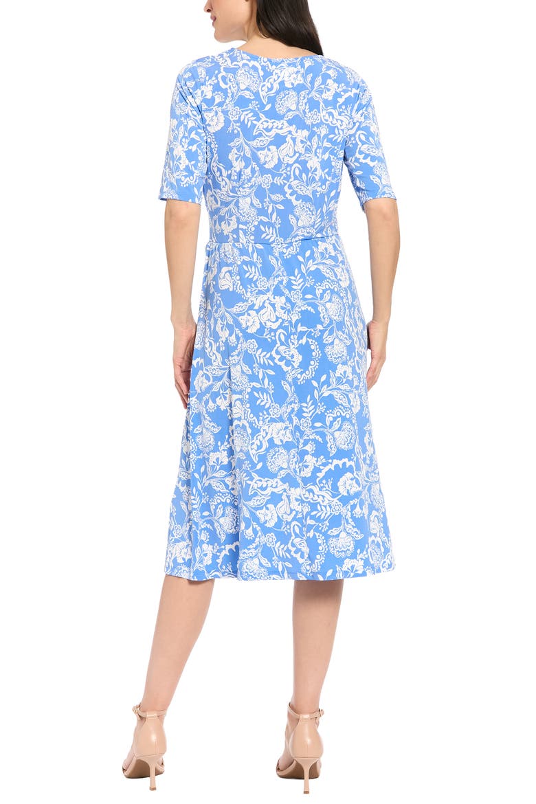 Elbow Sleeve A-Line Dress, Alternate, color, SKY/ WHITE