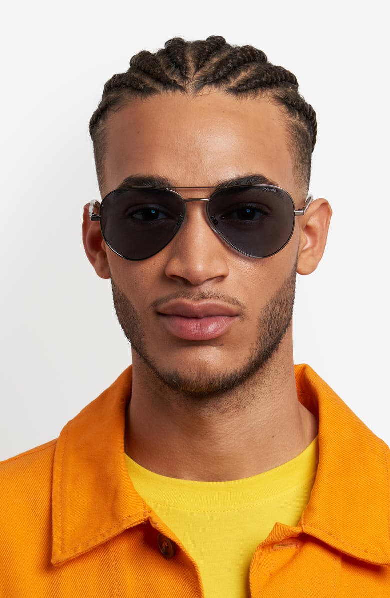 Polaroid 59mm Polarized Pilot Sunglasses, Alternate, color, Dark Ruthenium/ Blue Polar