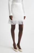 FERRAGAMO Open Knit Fringe Short Sleeve Virgin Wool Sweater Skirt