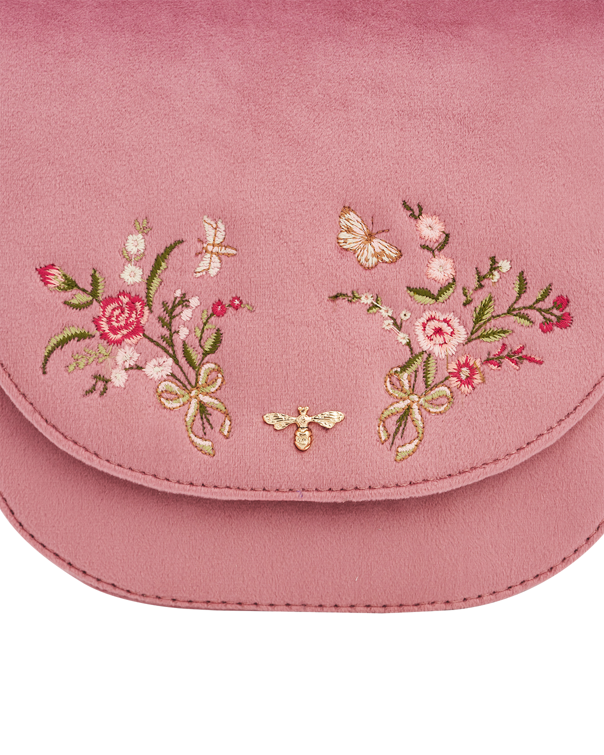 Beth Floral Posy Velvet Embroidered Saddle Purse, Alternate, color, Rose Pink