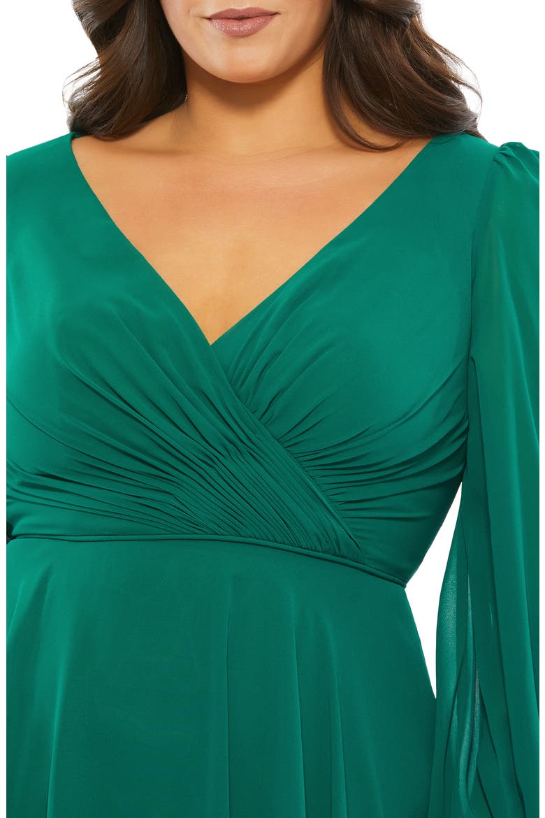 Chiffon Long Bishop Sleeve Surplice Dress, Alternate, color, EMERALD