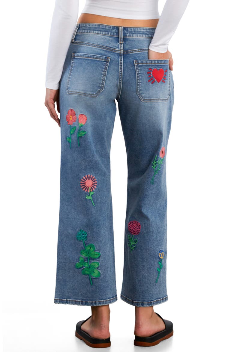 Blossom Embroidered Ankle Wide Leg Jeans, Alternate, color, RELAXED BLUE