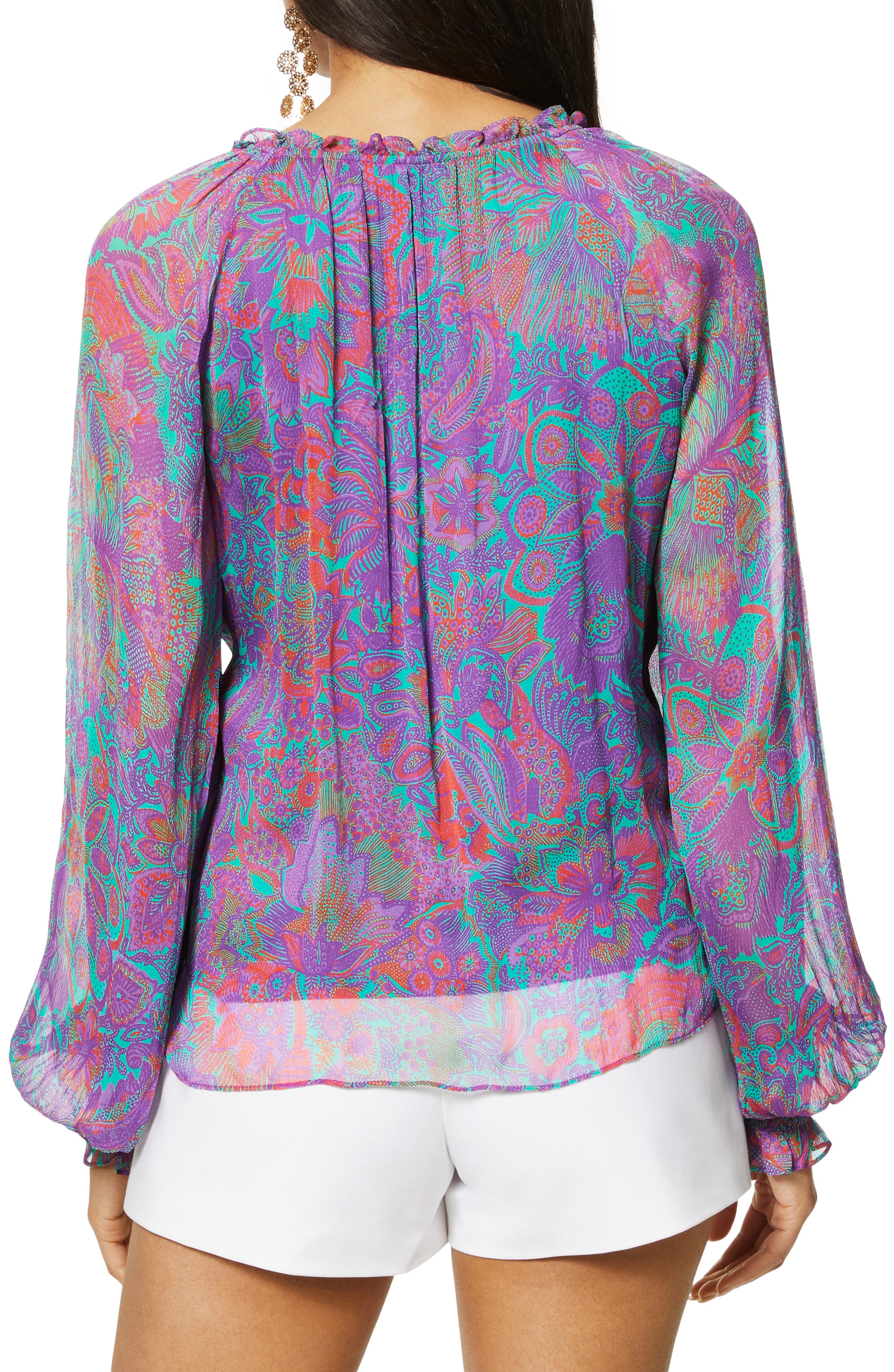 Ramy Brook Luanne Botanical Print Split Neck Blouse (Women) | Nordstromrack