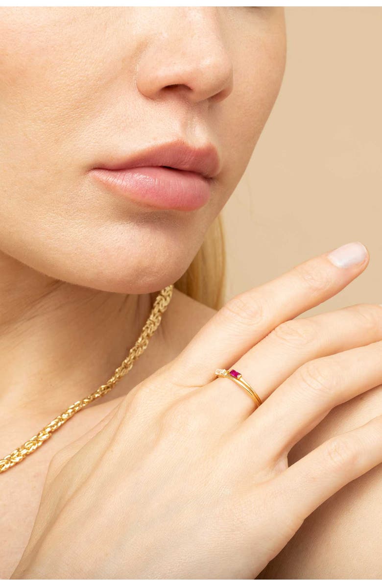 Oradina 14K Gold Fresco Baguette Ring, Alternate, color, White Topaz