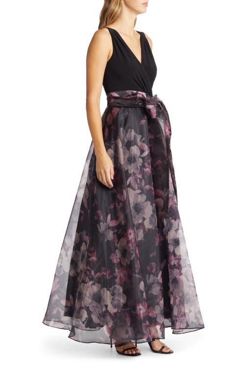 Eliza J Sleeveless Faux Wrap Ballgown In Black
