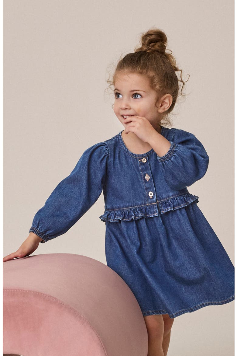 Kids' Denim Frill Dress, Alternate, color, BLUE