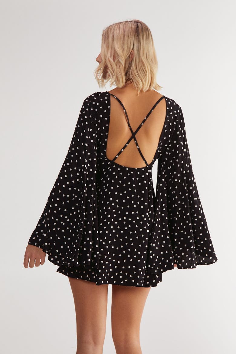 Polka Dot Flared Sleeve Mini Dress, Alternate, color, Mono