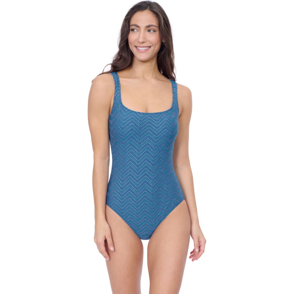 Profile By Gottex Blend Scoop Neck Texture One Piece In Jade