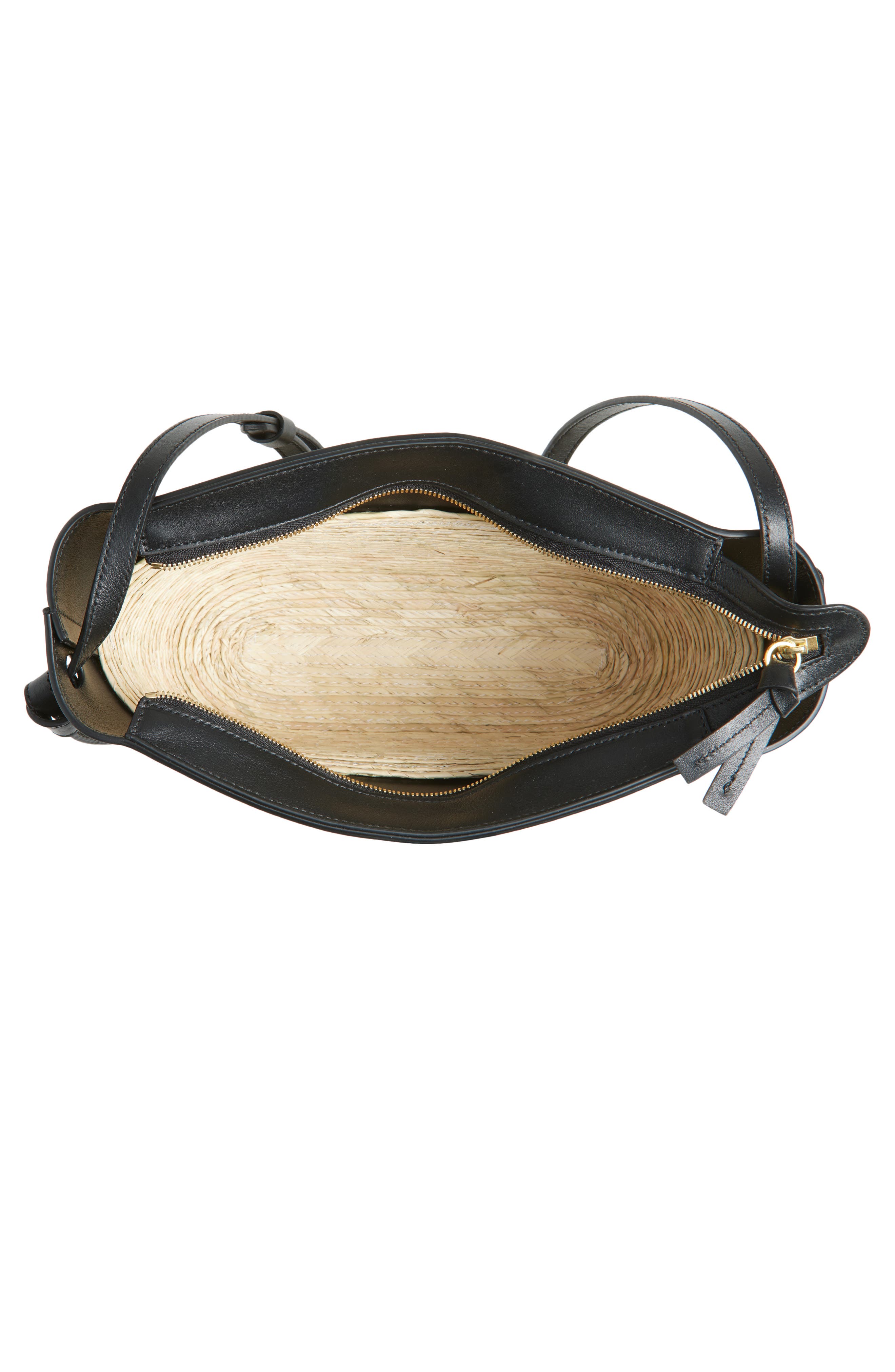 Altuzarra Knot Straw & Leather Crossbody Bag, Alternate, color, Black