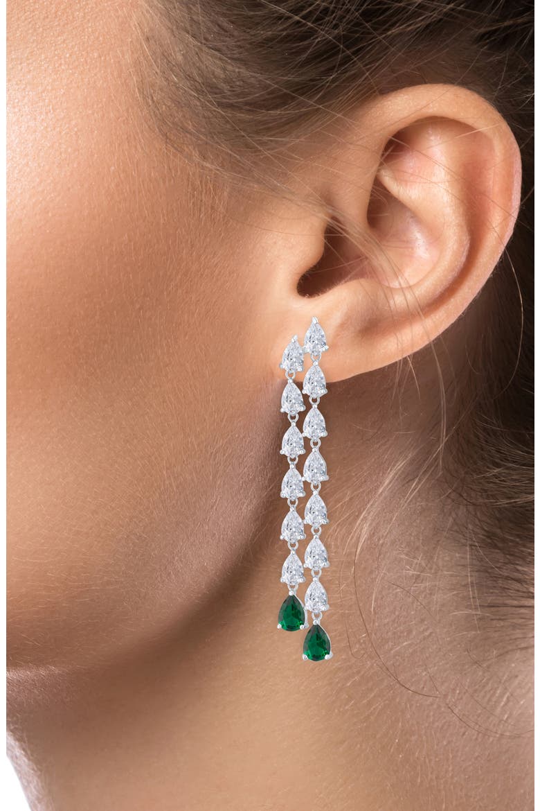 Pear Cut Cubic Zirconia Linear Drop Earrings, Alternate, color, GREEN/ SILVER