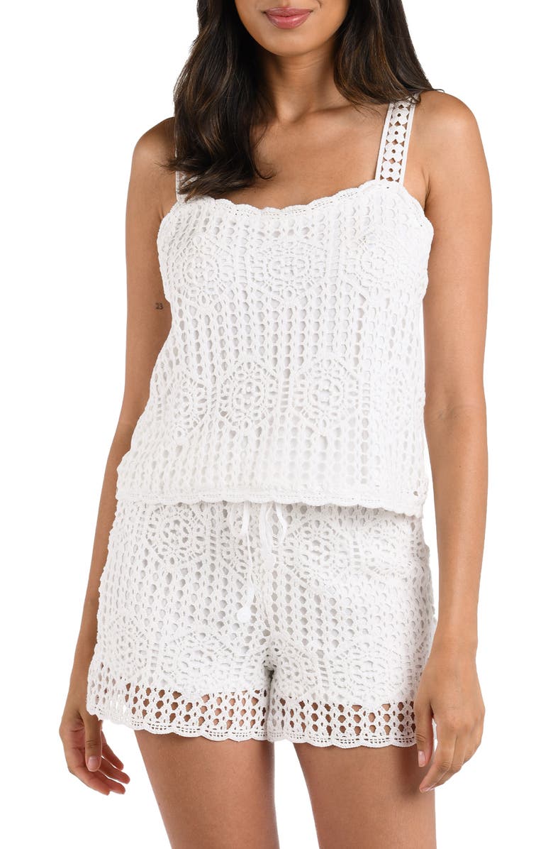 La Blanca Waverly Lace Overlay Cotton Cover-Up Camisole, Main, color, Ivory