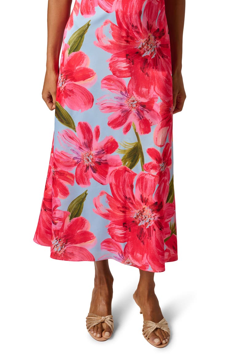 Floral Satin Crepe Halter Maxi Dress, Alternate, color, BLUE/ PINK MULTI