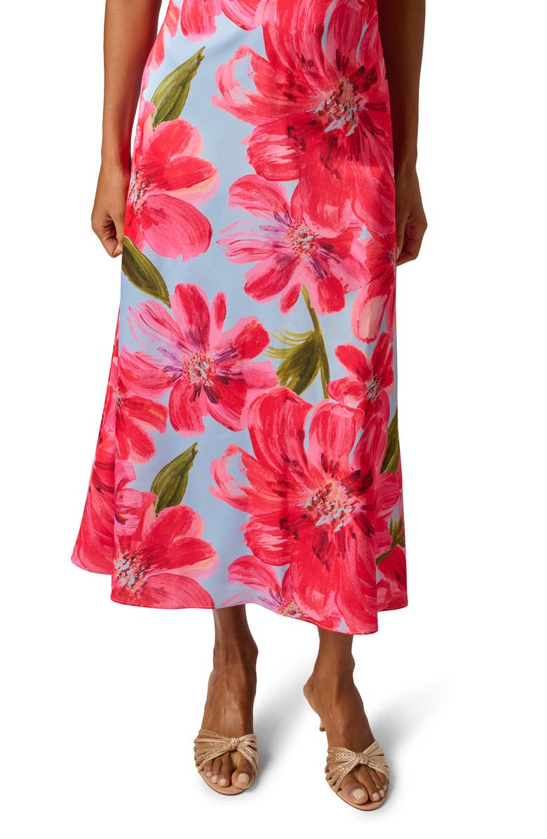 Adrianna Papell Floral Satin Crepe Halter Maxi Dress, Alternate, color, Blue/ Pink Multi