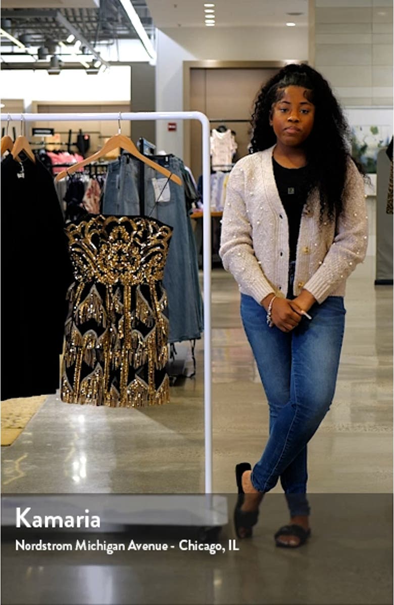 Callie Sequin Fringe Strapless Minidress, sales video thumbnail