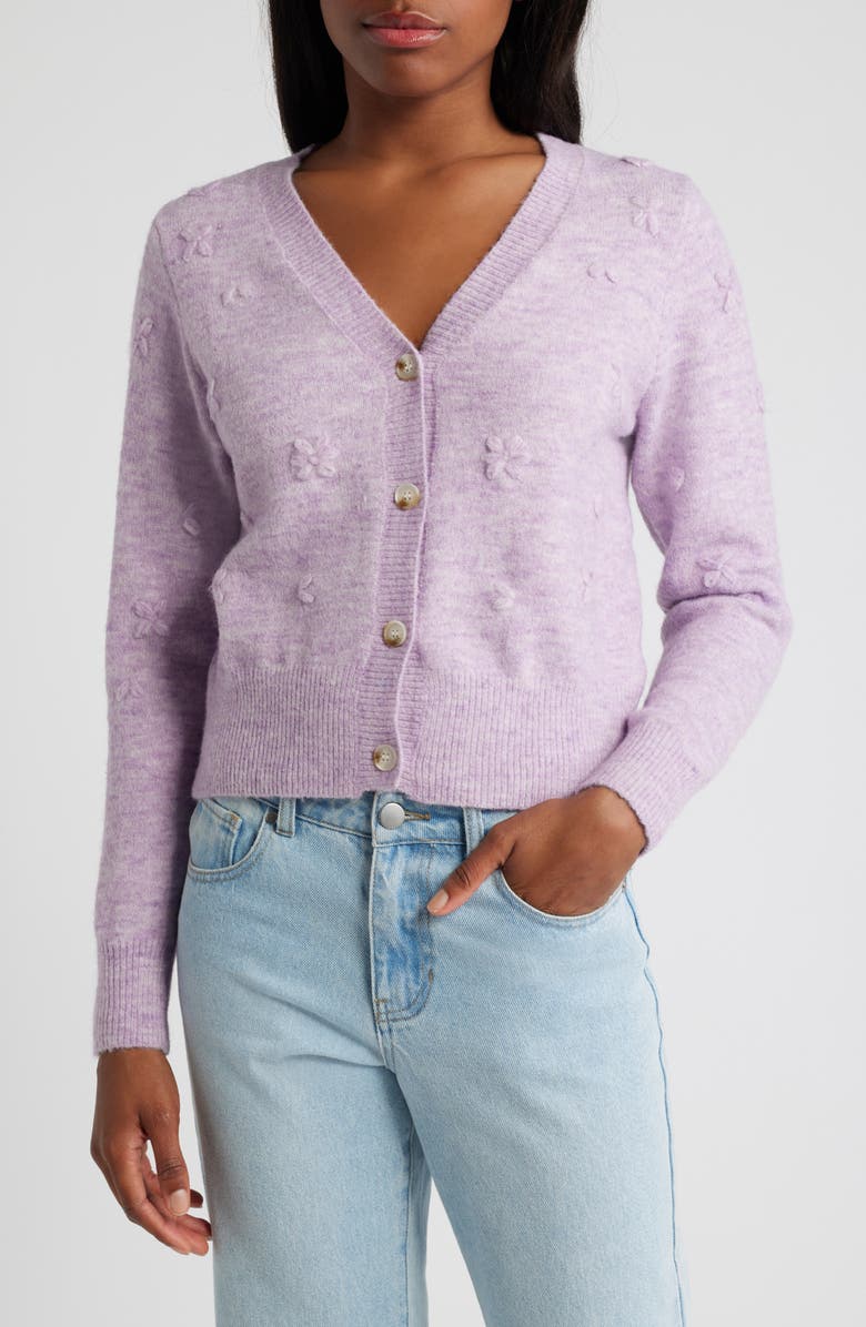 All in Favor Embroidered Flower Cardigan, Main, color, Lilac