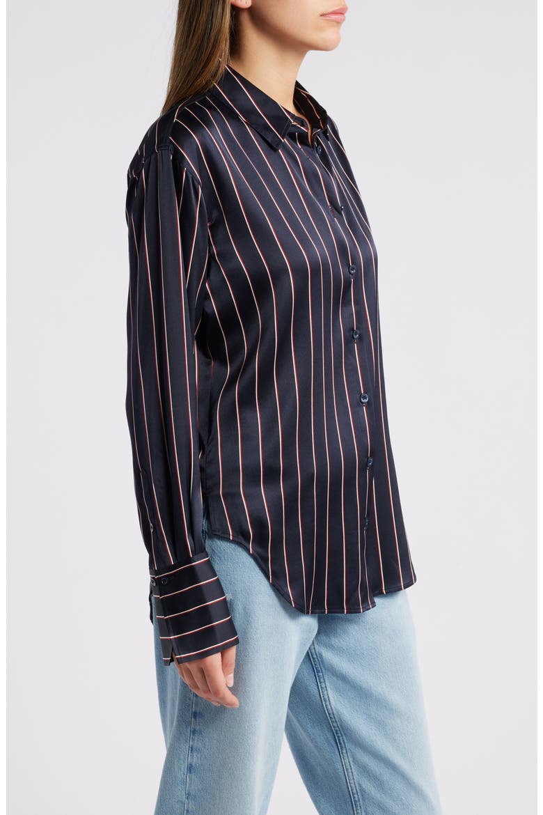 The Standard Stripe Stretch Silk Button-Up Shirt, Alternate, color, NAVY MULTI STRIPE
